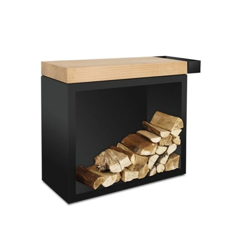 TEAK CUTTING TABLE STORAGE OFYR BUTCHER BLOCK BLACK BBS-90-TW
