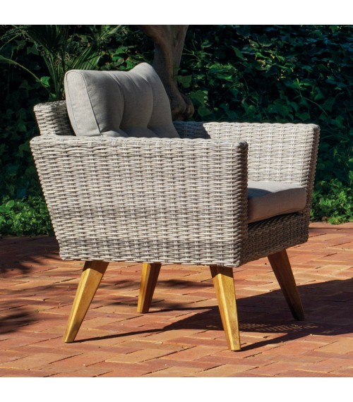 Salon de jardin Méridien Huitex avec coussins Hévéa